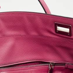 Prada Pink Saffiano Cuir Leather Twin Turnlock Tote