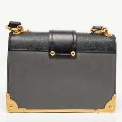 Pre Owned Prada Black/Grey Saffiano Leather Cahier Flap Shoulder Bag