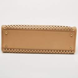 Pre Owned Prada Beige Saffiano Lux Leather Perforated Satchel