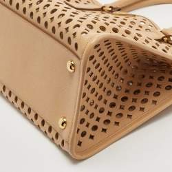 Pre Owned Prada Beige Saffiano Lux Leather Perforated Satchel