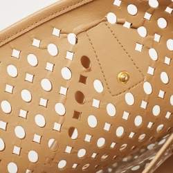 Pre Owned Prada Beige Saffiano Lux Leather Perforated Satchel