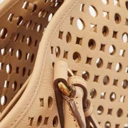 Pre Owned Prada Beige Saffiano Lux Leather Perforated Satchel