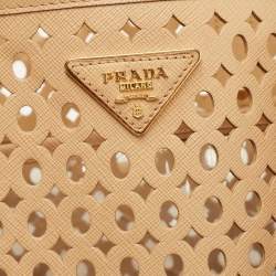 Pre Owned Prada Beige Saffiano Lux Leather Perforated Satchel