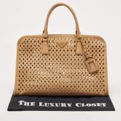 Pre Owned Prada Beige Saffiano Lux Leather Perforated Satchel