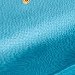 Pre Owned Prada Blue Saffiano Lux Leather Flap Continental Wallet