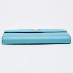 Pre Owned Prada Blue Saffiano Lux Leather Flap Continental Wallet
