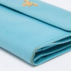 Pre Owned Prada Blue Saffiano Lux Leather Flap Continental Wallet