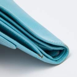 Pre Owned Prada Blue Saffiano Lux Leather Flap Continental Wallet