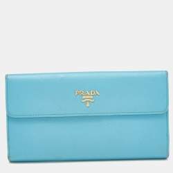 Pre Owned Prada Blue Saffiano Lux Leather Flap Continental Wallet