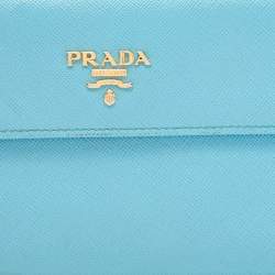 Pre Owned Prada Blue Saffiano Lux Leather Flap Continental Wallet
