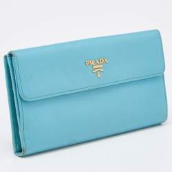 Pre Owned Prada Blue Saffiano Lux Leather Flap Continental Wallet