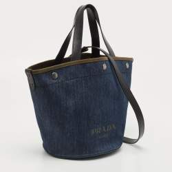 Pre Owned Prada Blue/Black Denim and Leather Shopper Tote