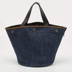 Pre Owned Prada Blue/Black Denim and Leather Shopper Tote