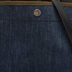 Pre Owned Prada Blue/Black Denim and Leather Shopper Tote