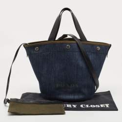 Pre Owned Prada Blue/Black Denim and Leather Shopper Tote