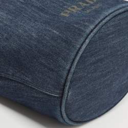 Pre Owned Prada Blue/Black Denim and Leather Shopper Tote