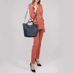 Pre Owned Prada Blue/Black Denim and Leather Shopper Tote
