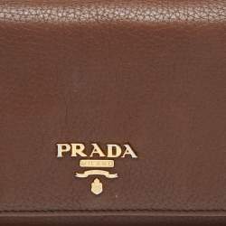 Pre Owned Prada Brown Leather Flap Continental Wallet
