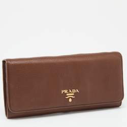 Pre Owned Prada Brown Leather Flap Continental Wallet