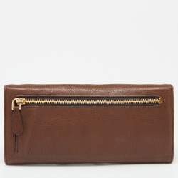 Pre Owned Prada Brown Leather Flap Continental Wallet