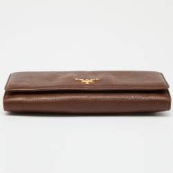 Pre Owned Prada Brown Leather Flap Continental Wallet