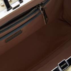 Pre Owned Prada Green/Beige Saffiano Patent Leather Studded Pyramid Frame Satchel