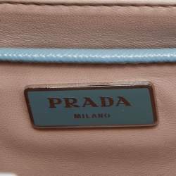 Pre Owned Prada Green/Beige Saffiano Patent Leather Studded Pyramid Frame Satchel