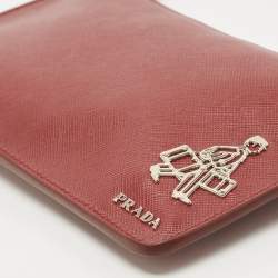 Pre Owned Prada Brown Saffiano Lux Leather Wristlet Pouch