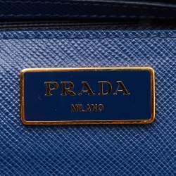 Pre Owned Prada Blue Saffiano Lux Leather Medium Galleria Double Zip Tote