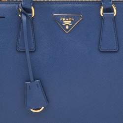 Pre Owned Prada Blue Saffiano Lux Leather Medium Galleria Double Zip Tote
