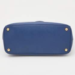 Pre Owned Prada Blue Saffiano Lux Leather Medium Galleria Double Zip Tote