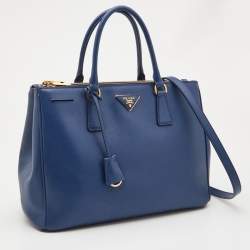 Pre Owned Prada Blue Saffiano Lux Leather Medium Galleria Double Zip Tote
