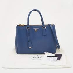 Pre Owned Prada Blue Saffiano Lux Leather Medium Galleria Double Zip Tote
