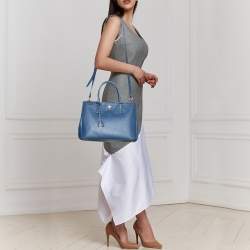 Pre Owned Prada Blue Saffiano Lux Leather Medium Galleria Double Zip Tote