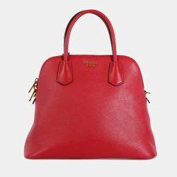 Prada Red Saffiano Leather Medium Dome Satchel Bag