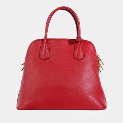 Prada Red Saffiano Leather Medium Dome Satchel Bag