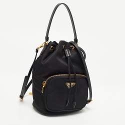 Prada Black Nylon Duet Bucket Shoulder Bag 