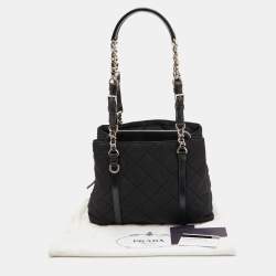 Prada Black Quilted Nylon and Leather Chain Tote