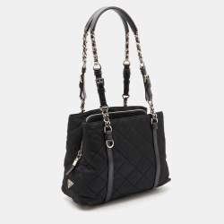 Prada Black Quilted Nylon and Leather Chain Tote
