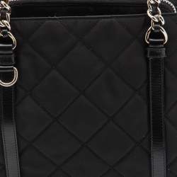 Prada Black Quilted Nylon and Leather Chain Tote