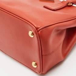 Pre Owned Prada Red Saffiano Lux Leather Mini Double Zip Tote