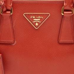 Pre Owned Prada Red Saffiano Lux Leather Mini Double Zip Tote
