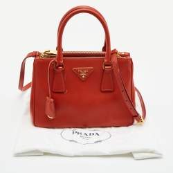 Pre Owned Prada Red Saffiano Lux Leather Mini Double Zip Tote