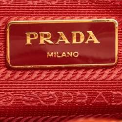Pre Owned Prada Red Saffiano Lux Leather Mini Double Zip Tote