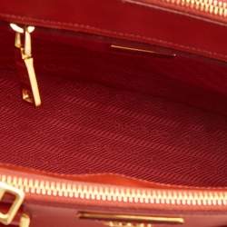 Pre Owned Prada Red Saffiano Lux Leather Mini Double Zip Tote