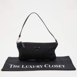 Prada Black Tessuto Nylon and Leather Wristlet Clutch Bag