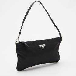 Prada Black Tessuto Nylon and Leather Wristlet Clutch Bag
