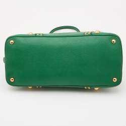 Pre Owned Prada Green Saffiano Leather Promenade Studded Satchel