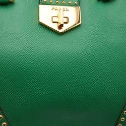 Pre Owned Prada Green Saffiano Leather Promenade Studded Satchel