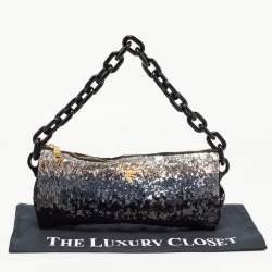 Prada Black Ombre Sequins Logo Chain Clutch
